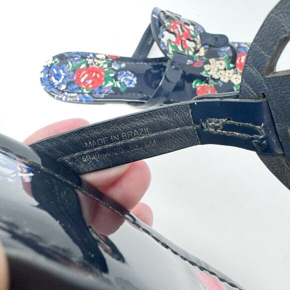 Tory Burch Miller Navy Floral Patent Leather Sandals Size 8 – Tea Rose Print - Picture 6 of 10
